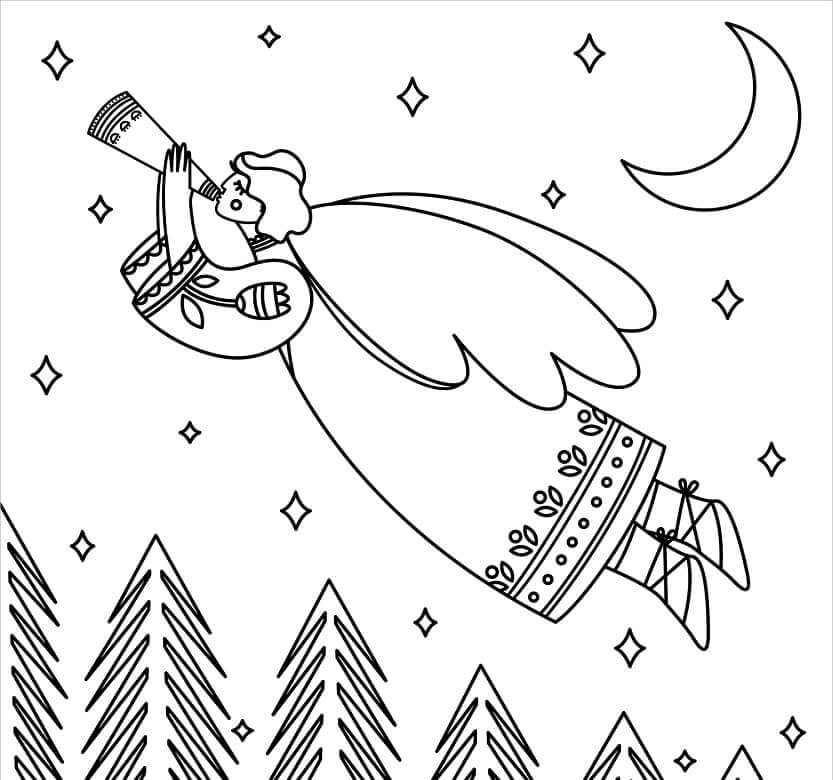 Dibujo de Bonito Ángel Volando para Colorear y Imprimir