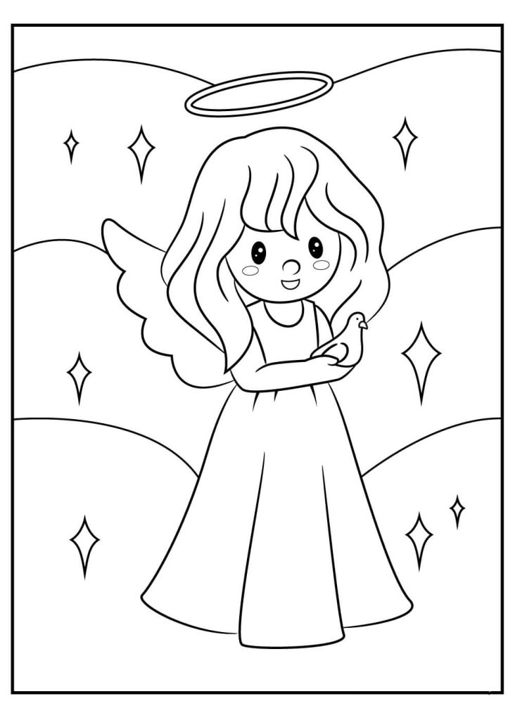 Dibujo de Chica Divertida Ángel para Colorear y Imprimir
