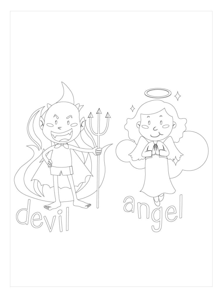 Dibujo de Diablo y Ángel para Colorear y Imprimir