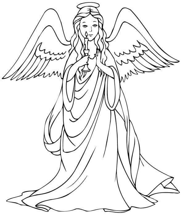 Dibujo de Vela de Tenencia de Ángel para Colorear y Imprimir
