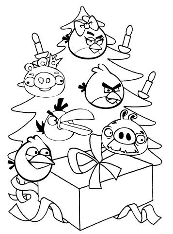 Dibujo de Angry Birds En Navidad para Colorear y Imprimir