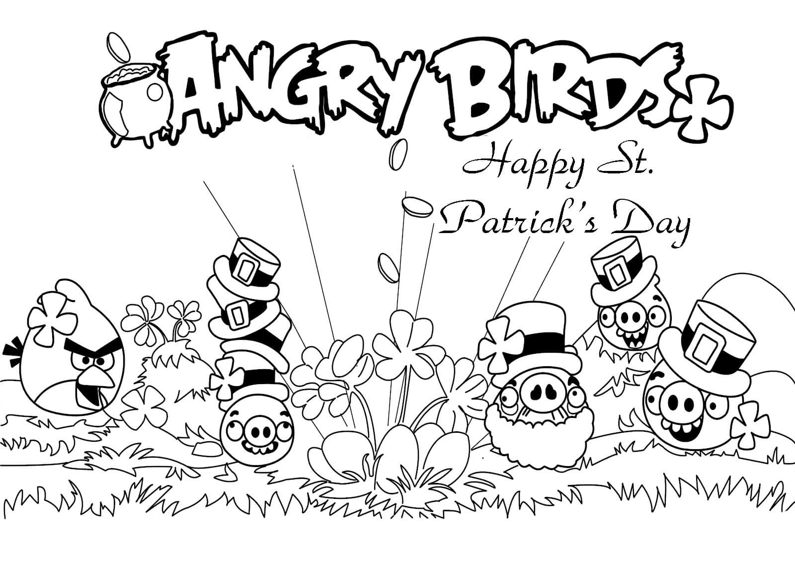 Dibujo de Angry Birds ¡Feliz Día de San Patricio para Colorear y Imprimir