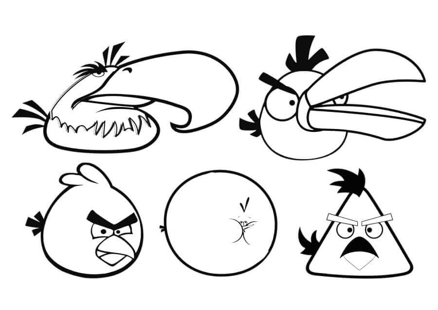 Dibujo de Cinco Pájaros de Angry Birds para Colorear y Imprimir