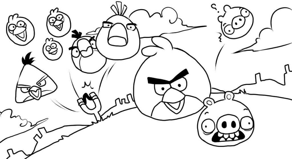 Dibujo de El Ataque de Los Pájaros Conde Cerdo para Colorear y Imprimir