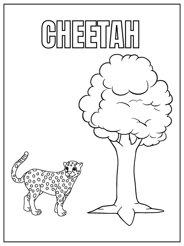 Dibujo de Cheetah Safari Animal And Tree Coloring Page para Colorear y Imprimir