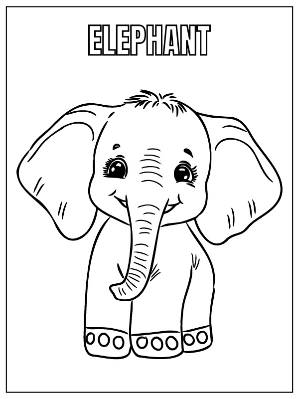 Dibujo de Cute Elephant Safari Animal Coloring Page para Colorear y Imprimir