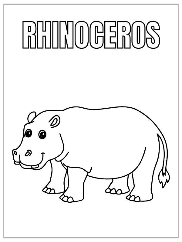 Dibujo de Cute Rhinoceros Safari Animal Coloring Page para Colorear y Imprimir