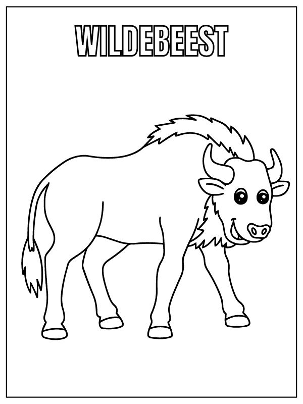 Dibujo de Wildebeest Safari Animal Coloring Page para Colorear y Imprimir