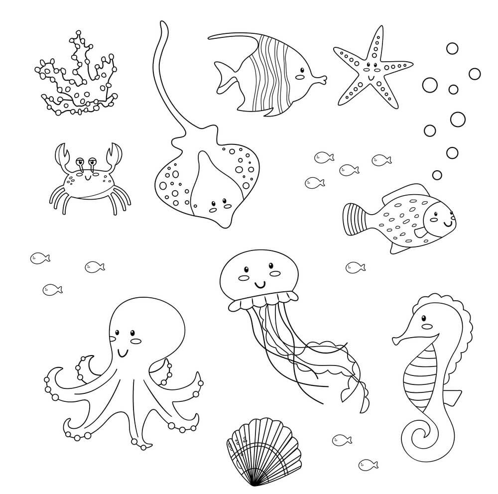 dibujo animales marinos divertidos para colorear