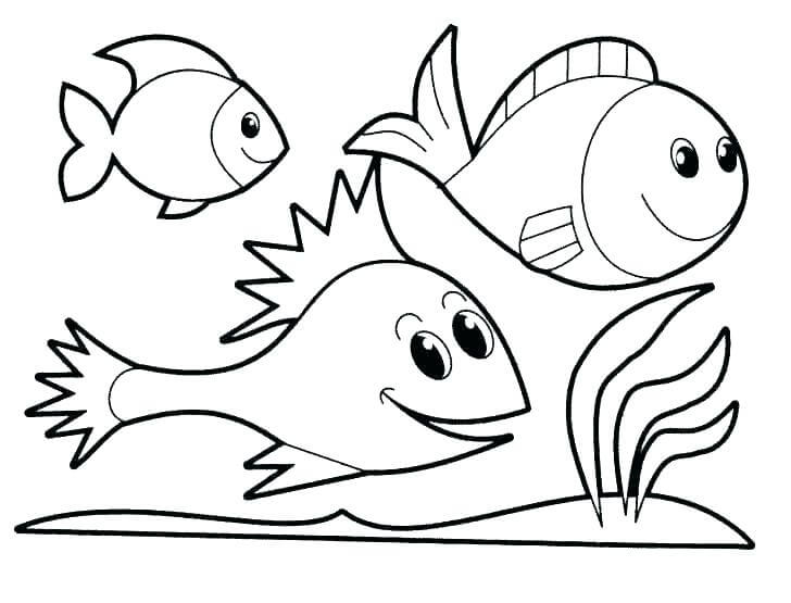 dibujo tres peces lindo para colorear