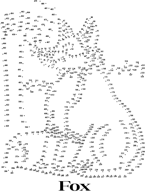 Dibujo de Pagina para Colorear de Animales de Zorro Punto a Punto Extremo para Colorear y Imprimir