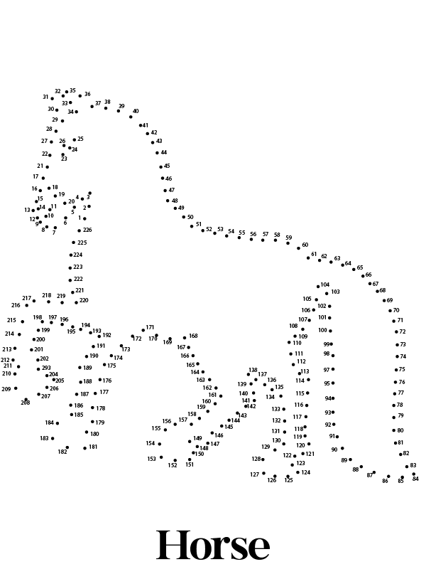 Dibujo de Pagina para Colorear de Caballo Animal Punto a Punto para Colorear y Imprimir