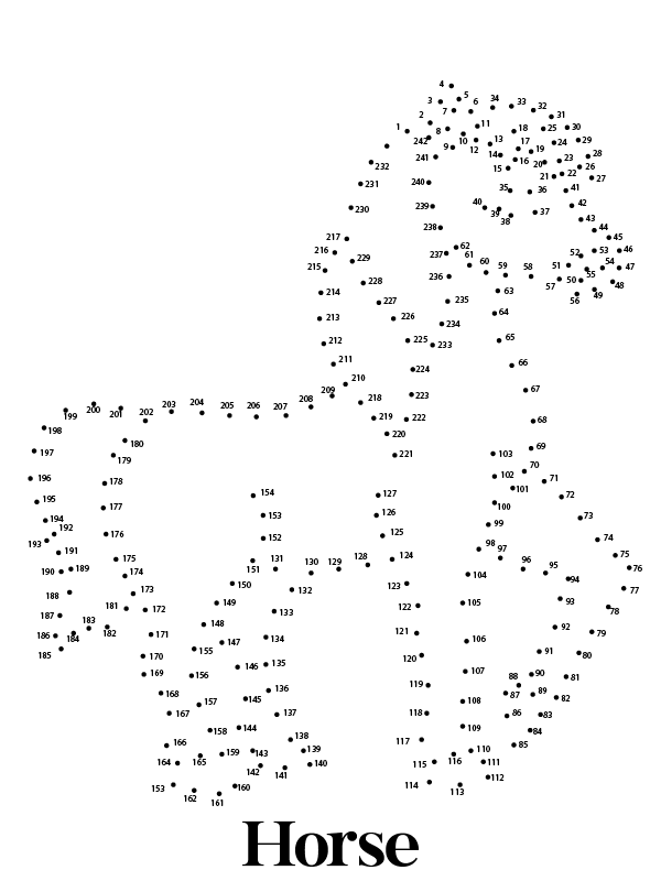 Dibujo de Pagina para Colorear de Caballo Corriendo Punto a Punto para Colorear y Imprimir