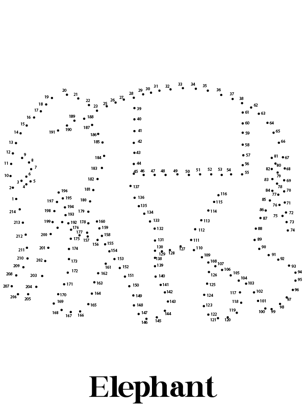 Dibujo de Pagina para Colorear de Elefante Animal Punto a Punto para Colorear y Imprimir