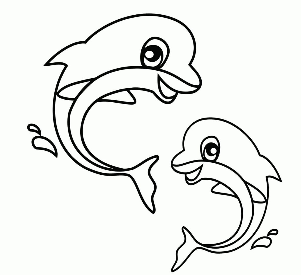 Dibujo de dos Crias de Delfines para Colorear y Imprimir