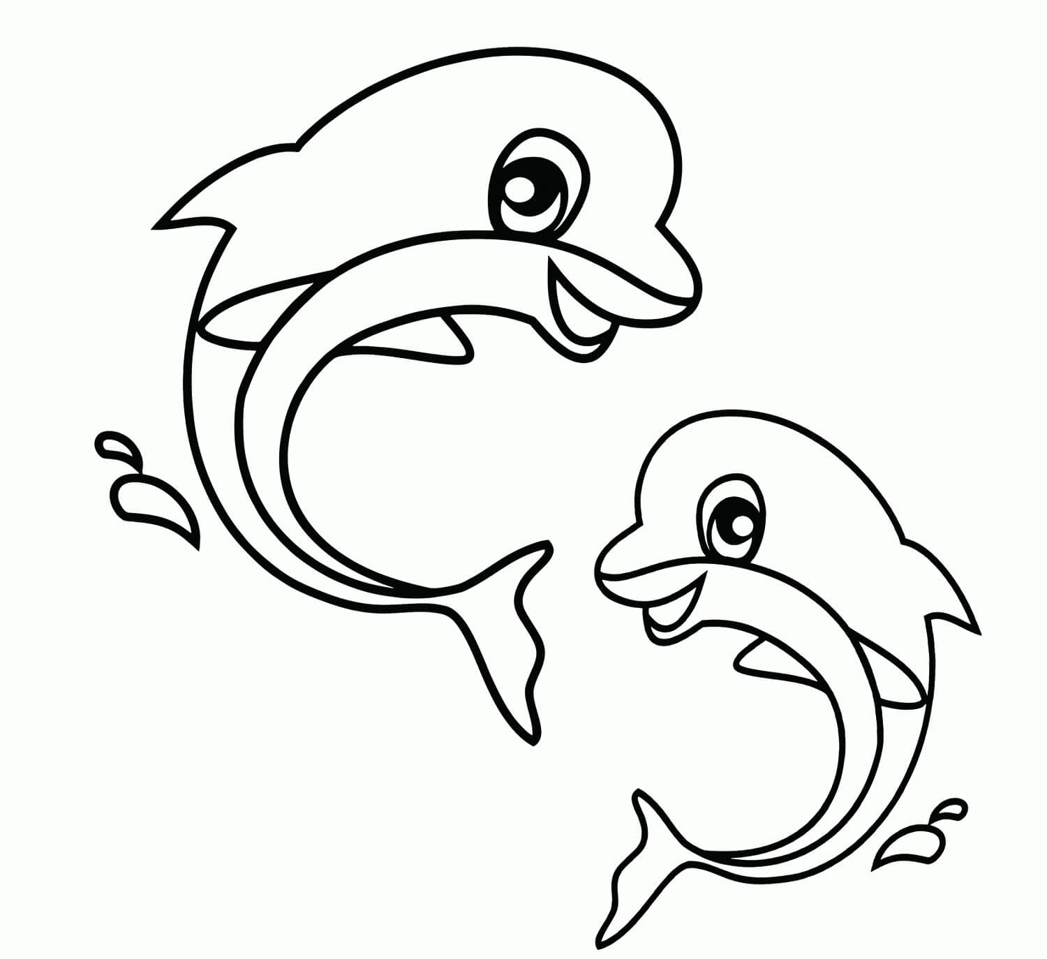 Dibujo de dos Crias de Delfines para Colorear y Imprimir