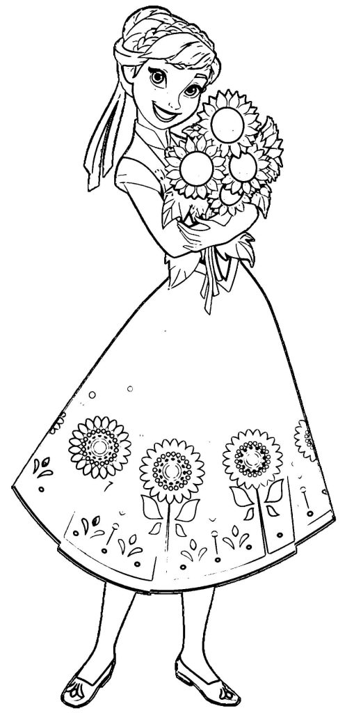 Dibujo de Anna Sosteniendo Un Hermoso Ramo para Colorear y Imprimir