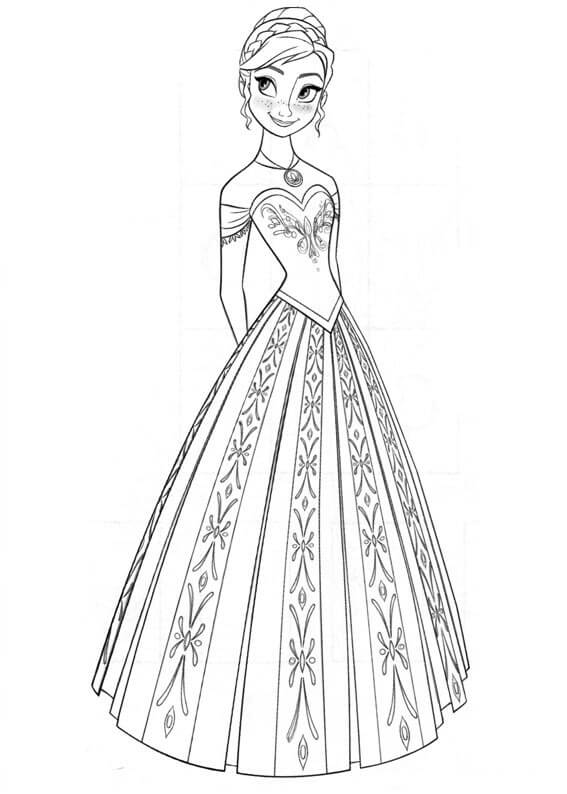 Dibujo de Princesa Anna para Colorear y Imprimir