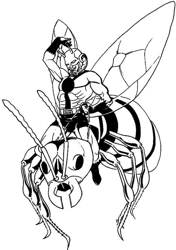 Dibujo de Hormiga Hombre Montando Hormiga para Colorear y Imprimir