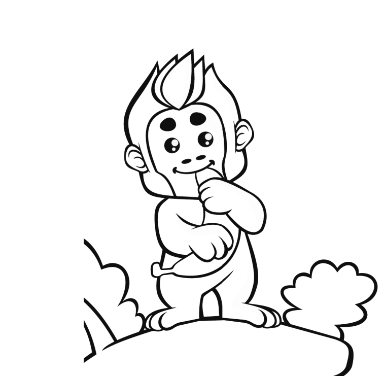 Dibujo de Mono Lindo Con Plátano para Colorear y Imprimir