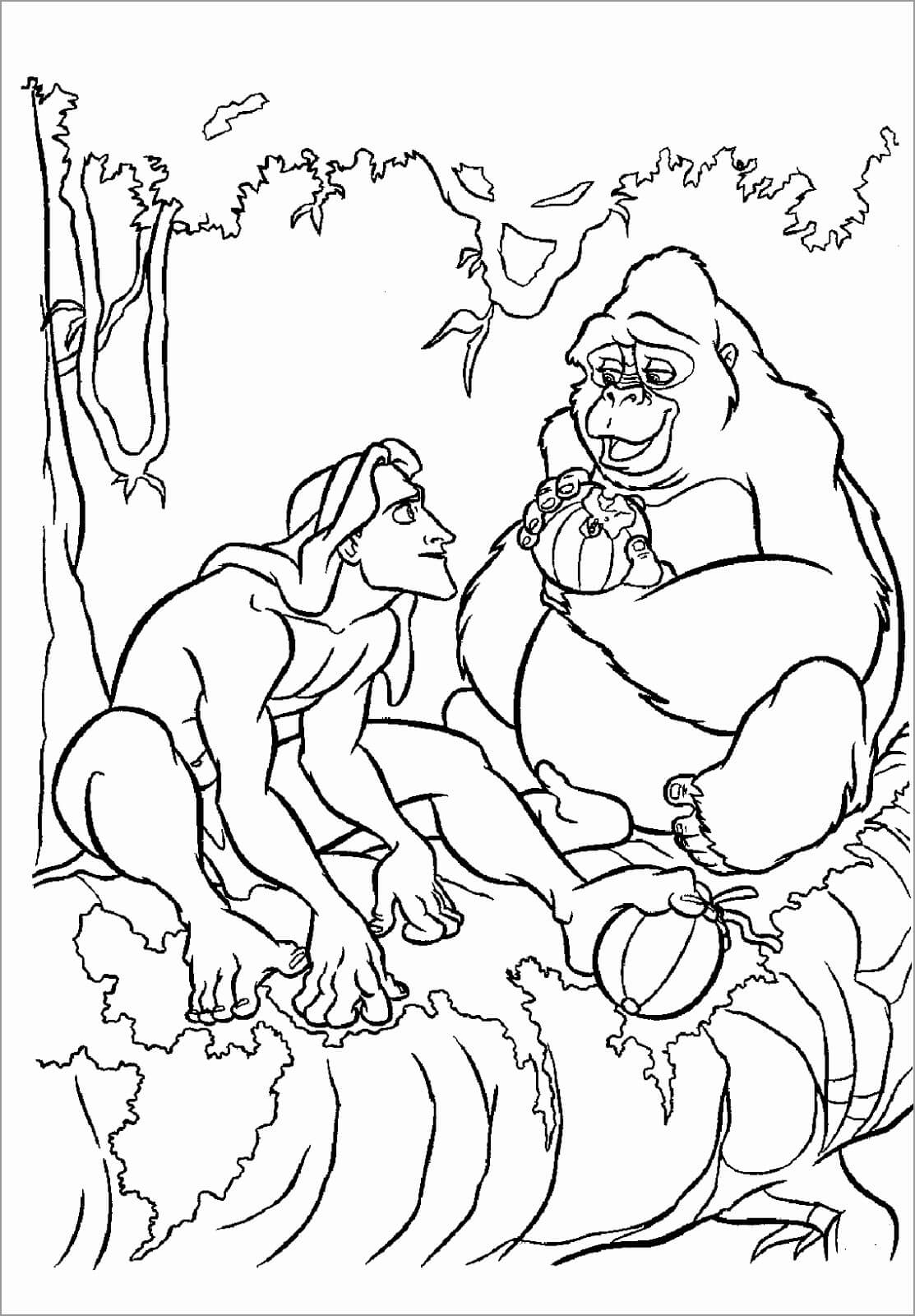 Dibujo de Tarzán y Simio para Colorear y Imprimir