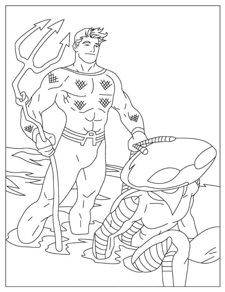 Dibujo de Aquamán Atrapa a Una Manta para Colorear y Imprimir