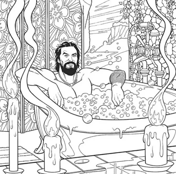 Dibujo de Aquamán Bañándose En La Tina para Colorear y Imprimir