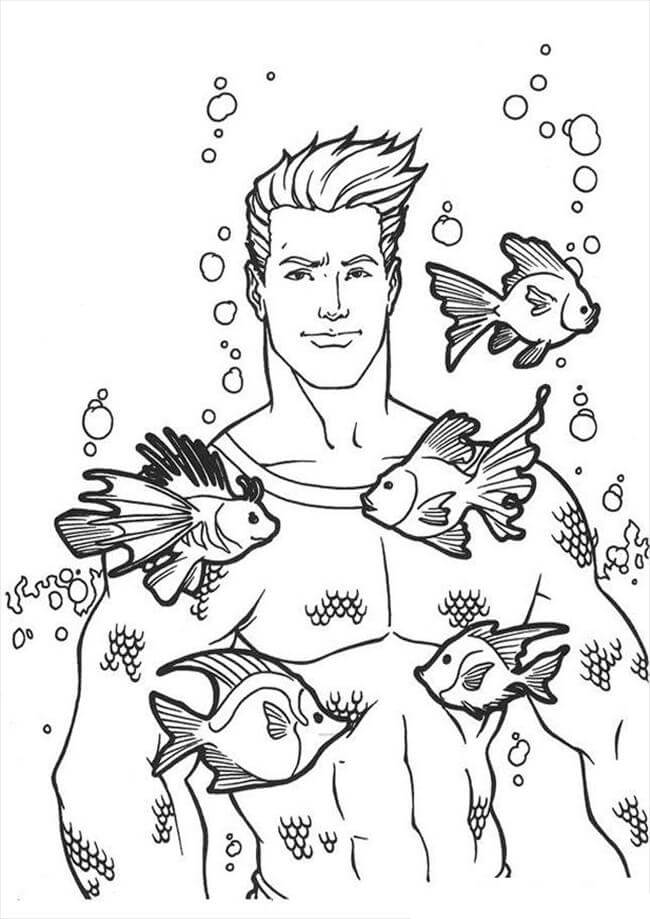 Dibujo de Aquamán Con El Pez para Colorear y Imprimir