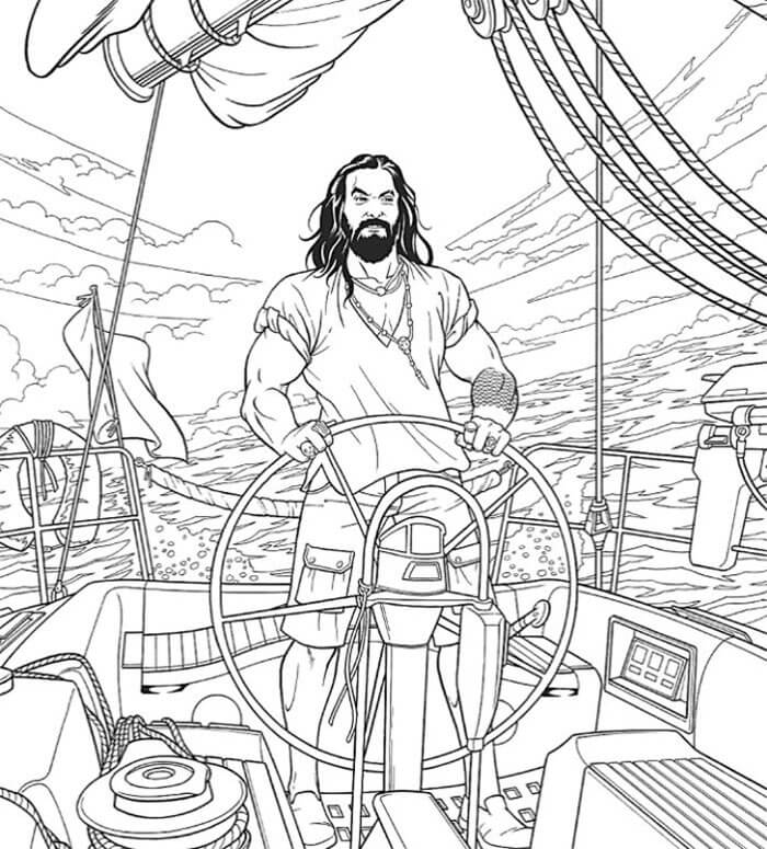 Dibujo de Aquamán Conduciendo El Barco para Colorear y Imprimir