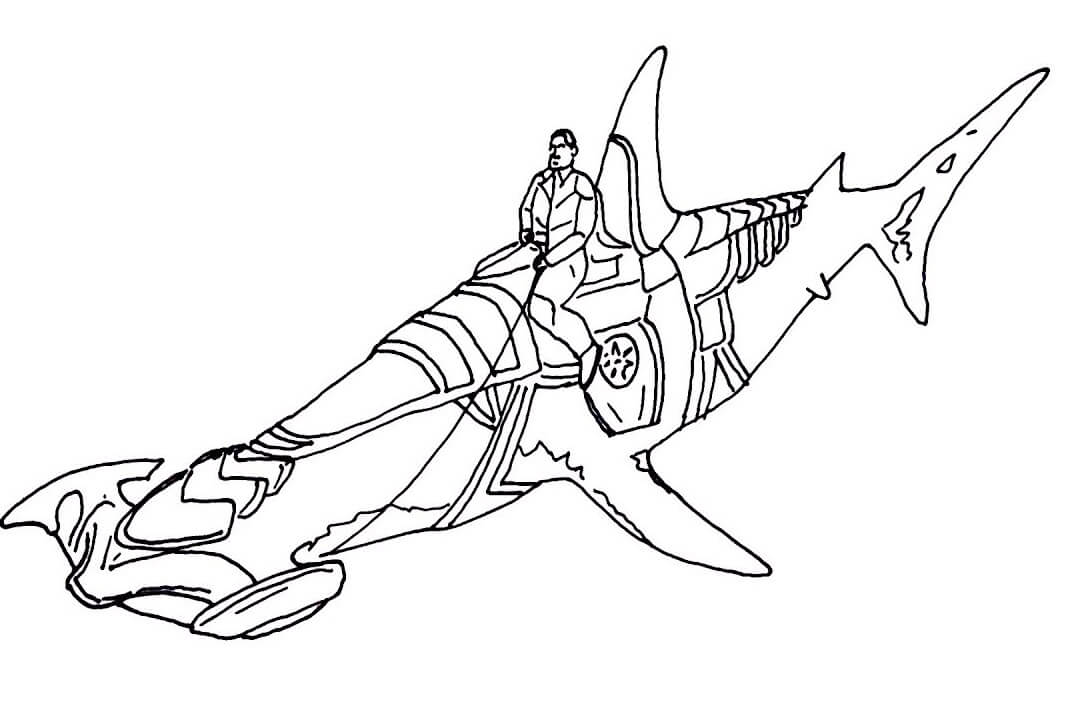 Dibujo de Aquamán Montando Un Tiburón Martillo para Colorear y Imprimir