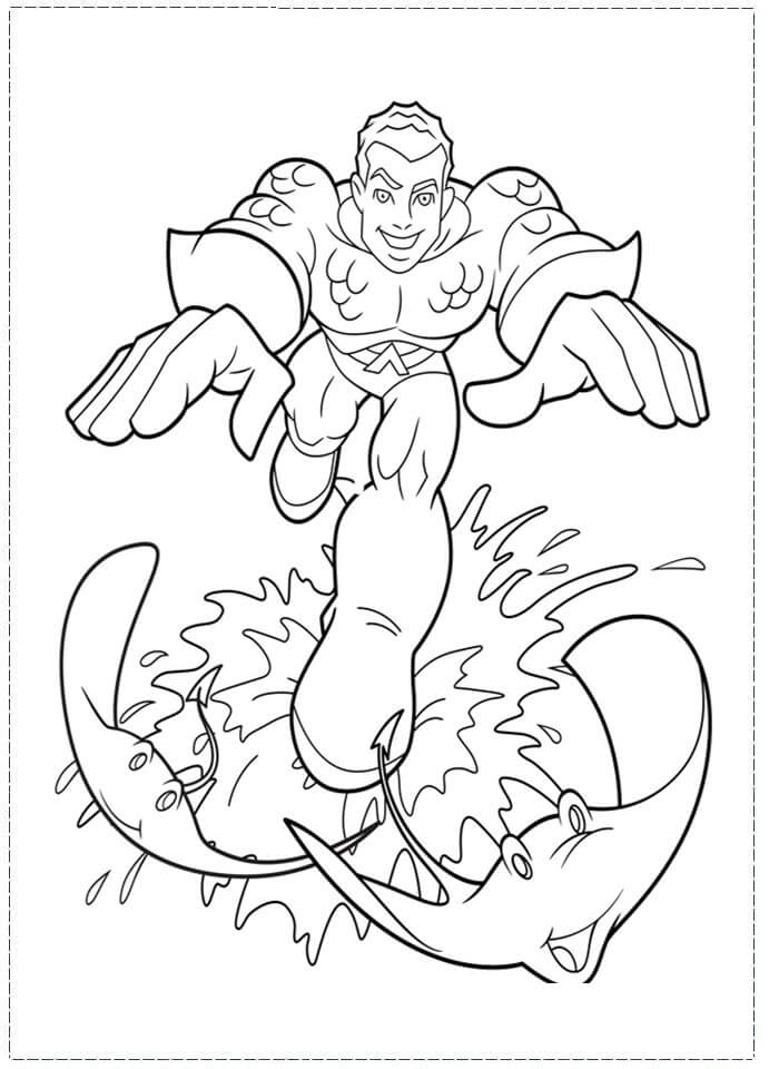 Dibujo de Aquamán Persigue a dos Rayas para Colorear y Imprimir