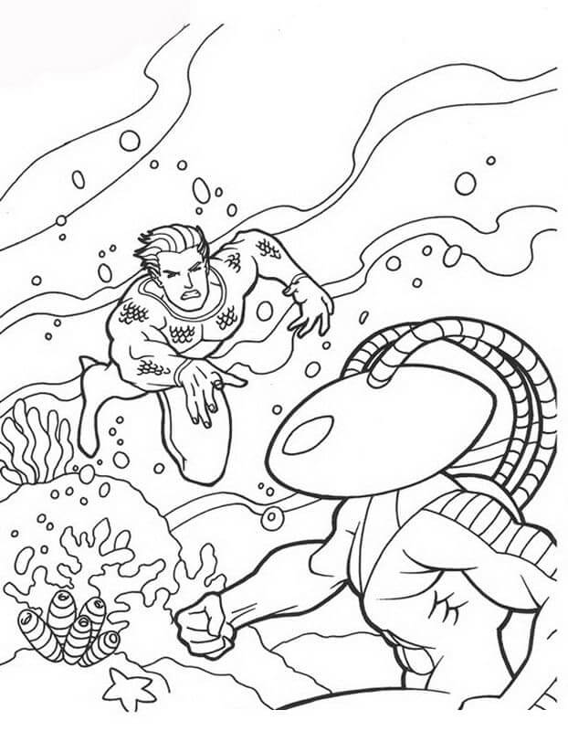 Dibujo de Aquamán Vs Manta para Colorear y Imprimir