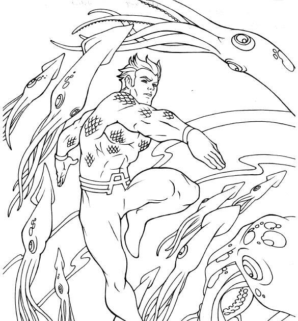 Dibujo de Aquamán y Animal Marino para Colorear y Imprimir