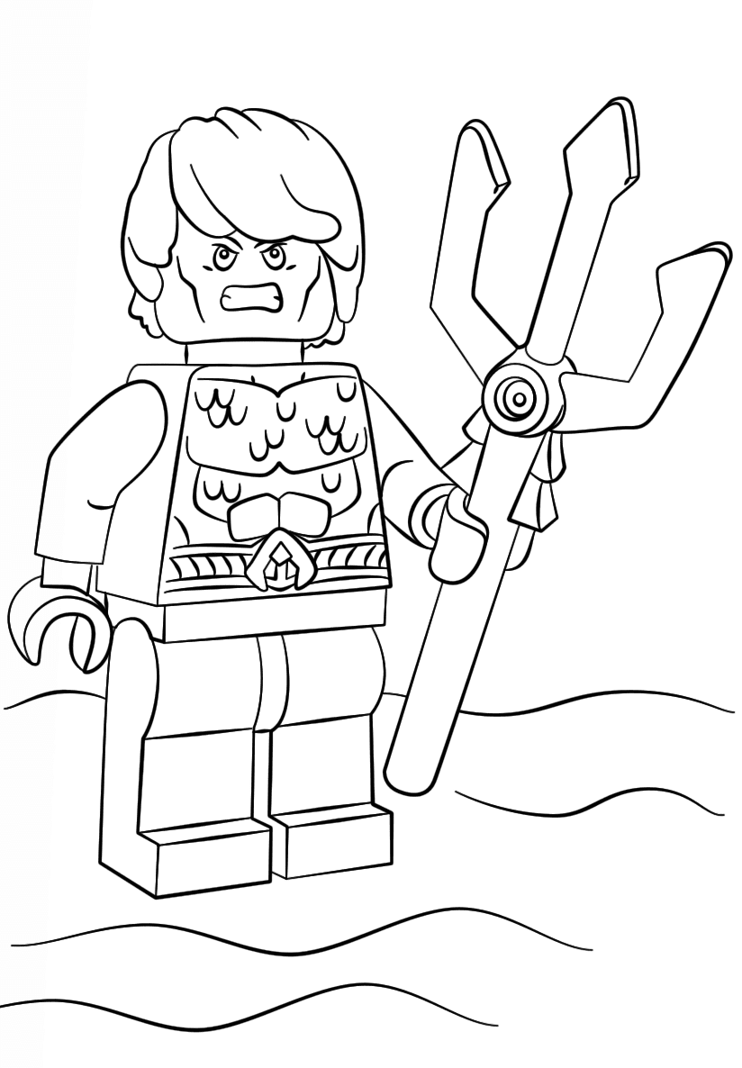Dibujo de Lego Enojado Aquamán para Colorear y Imprimir