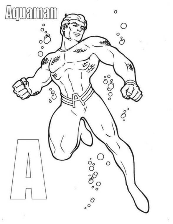 Dibujo de Letra a y Aquamán para Colorear y Imprimir