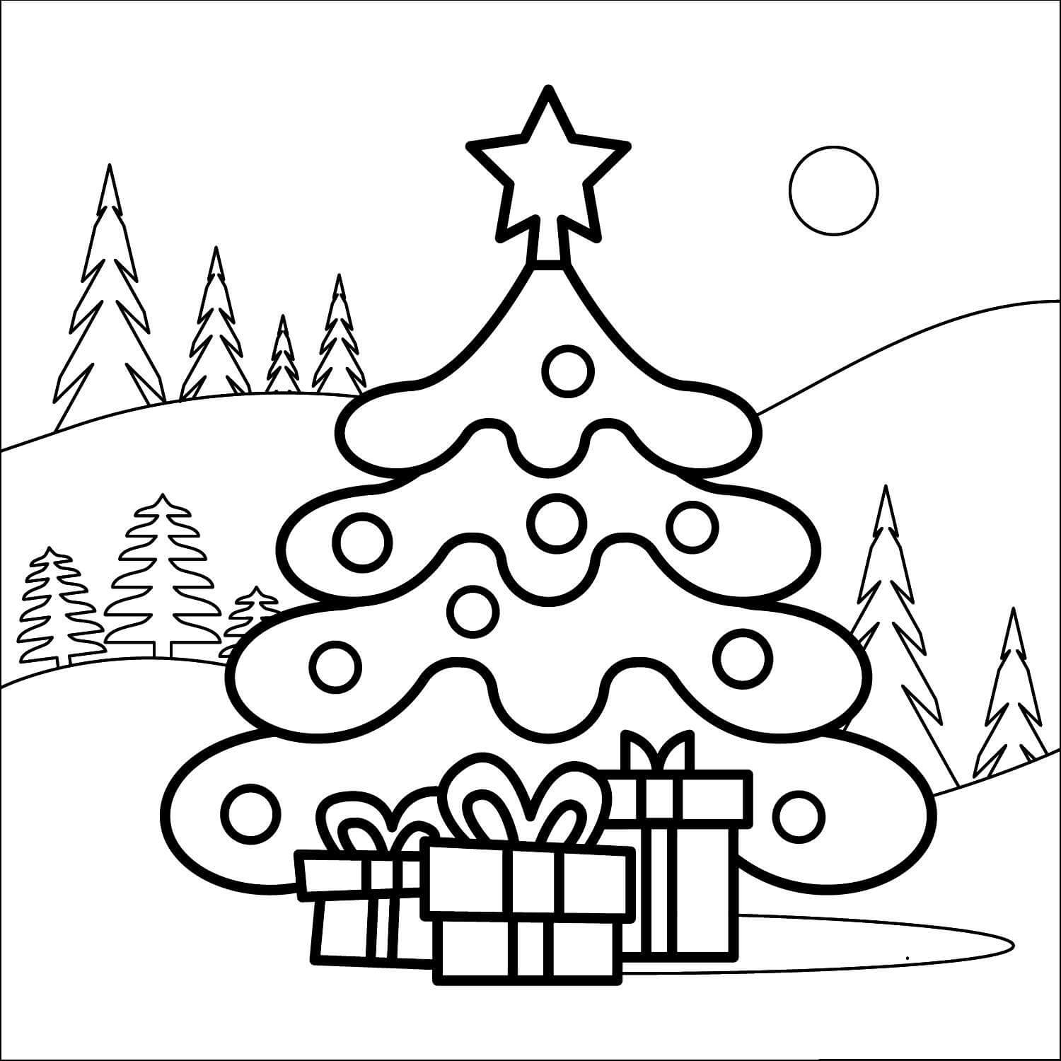 Dibujo de Árbol de Navidad Afuera para Colorear y Imprimir