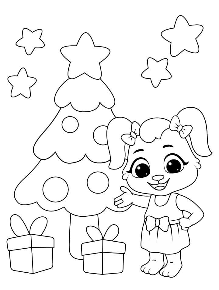 Dibujo de Árbol de Navidad Con Cajas de Regalo y Estrellas para Colorear y Imprimir