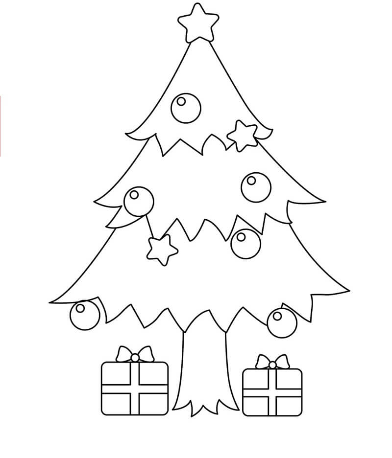 Dibujo de Árbol de Navidad Con dos Cajas de Regalo para Colorear y Imprimir