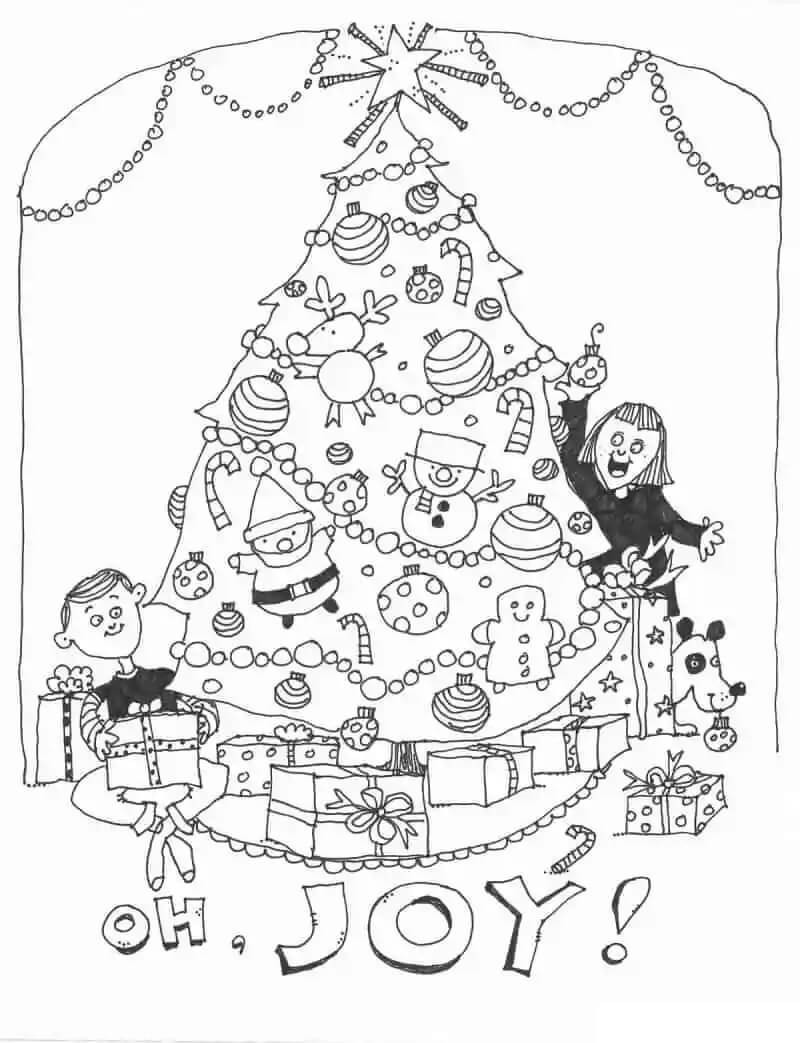 Dibujo de Árbol de Navidad de Dibujos Animados para Colorear y Imprimir
