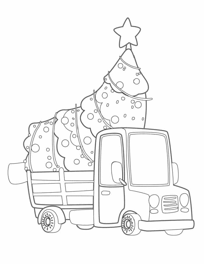 Dibujo de Árbol de Navidad En El Camión para Colorear y Imprimir