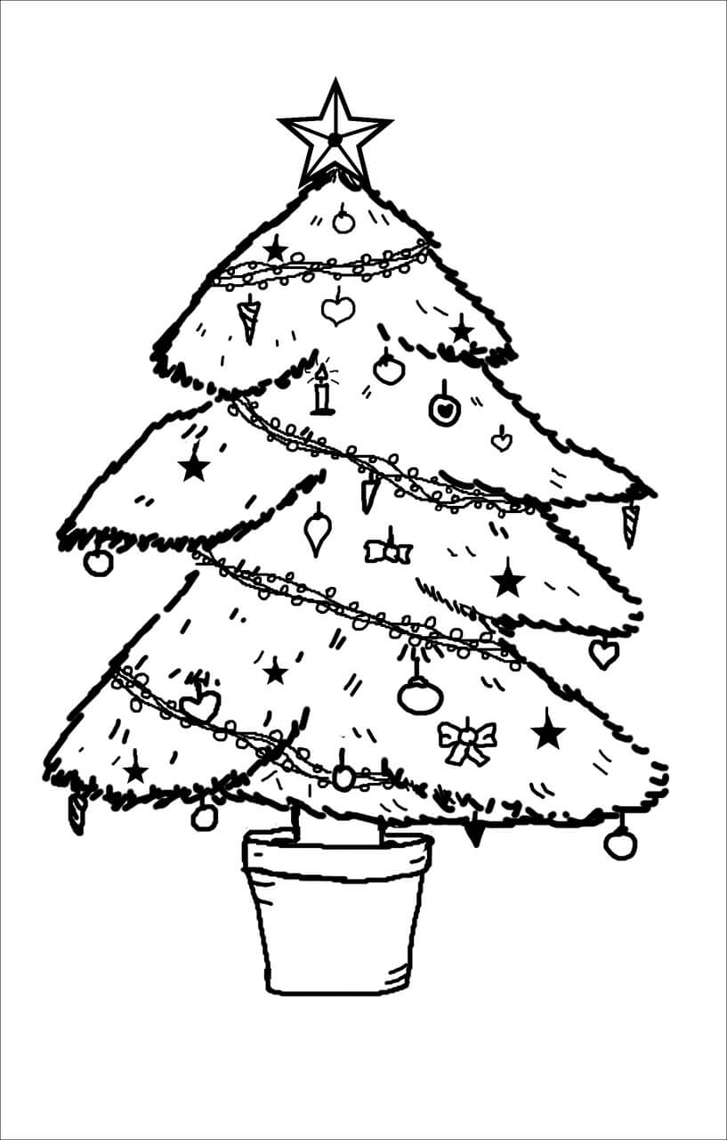 Dibujo de Árbol de Navidad Foto Gratis para Colorear y Imprimir