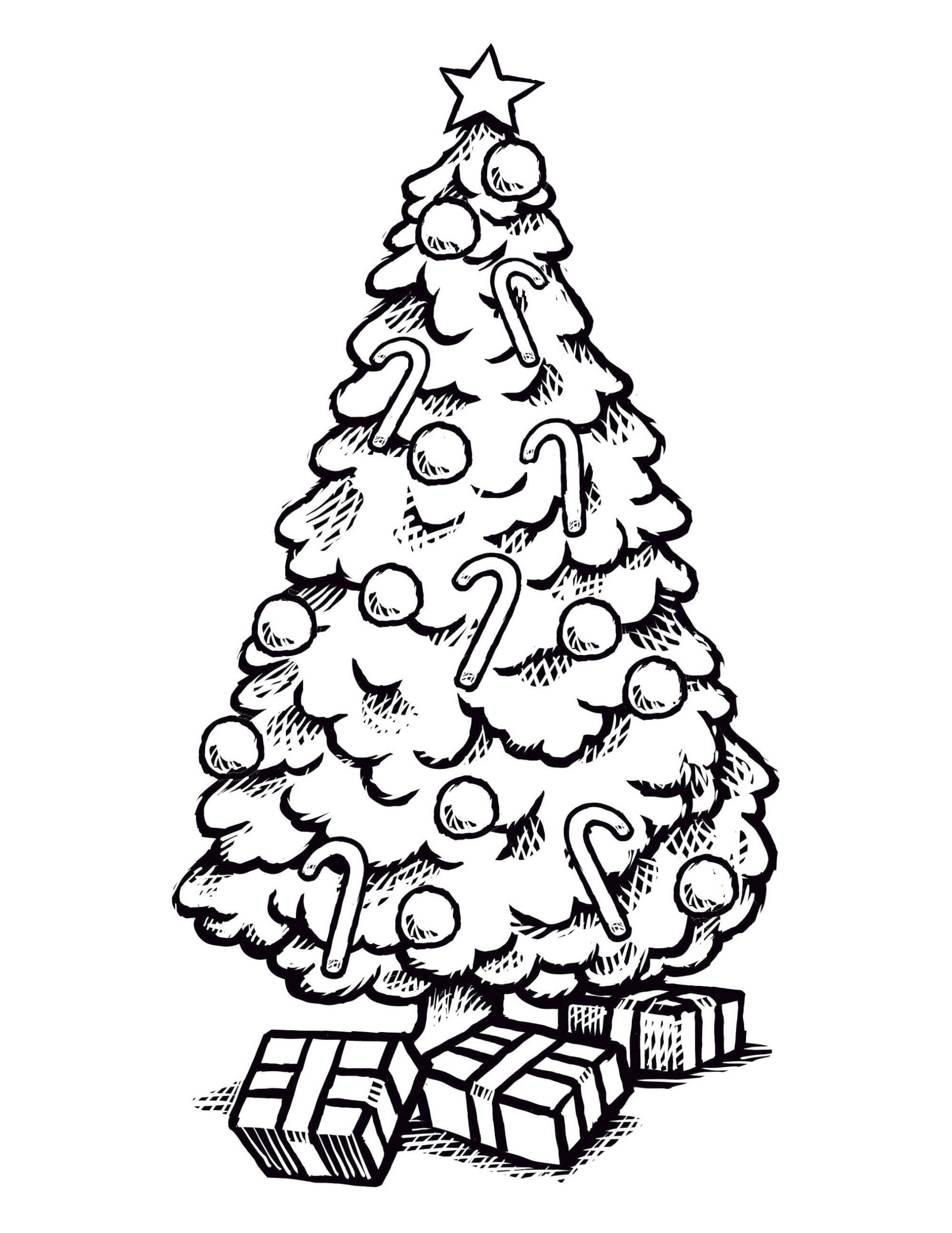 Dibujo de Dibujar Árbol de Navidad Con Cajas de Regalo Scaled para Colorear y Imprimir
