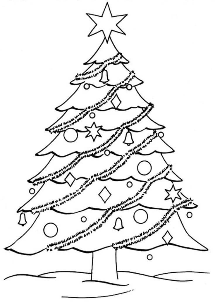 Dibujo de Estrella Básica En El Árbol de Navidad para Colorear y Imprimir