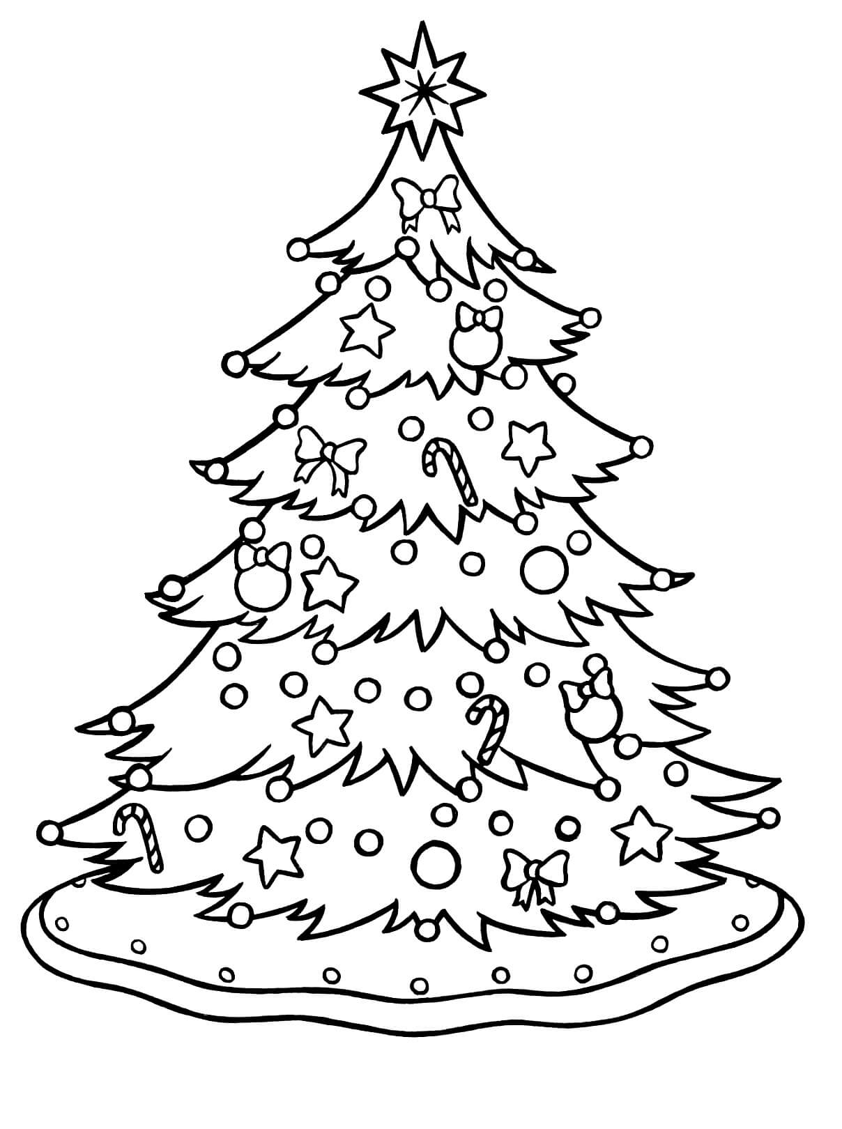Dibujo de Hermoso Árbol de Navidad Grande para Colorear y Imprimir