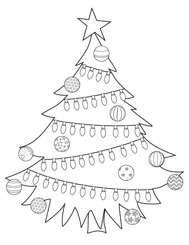 Dibujo de Precioso Árbol de Navidad para Colorear y Imprimir
