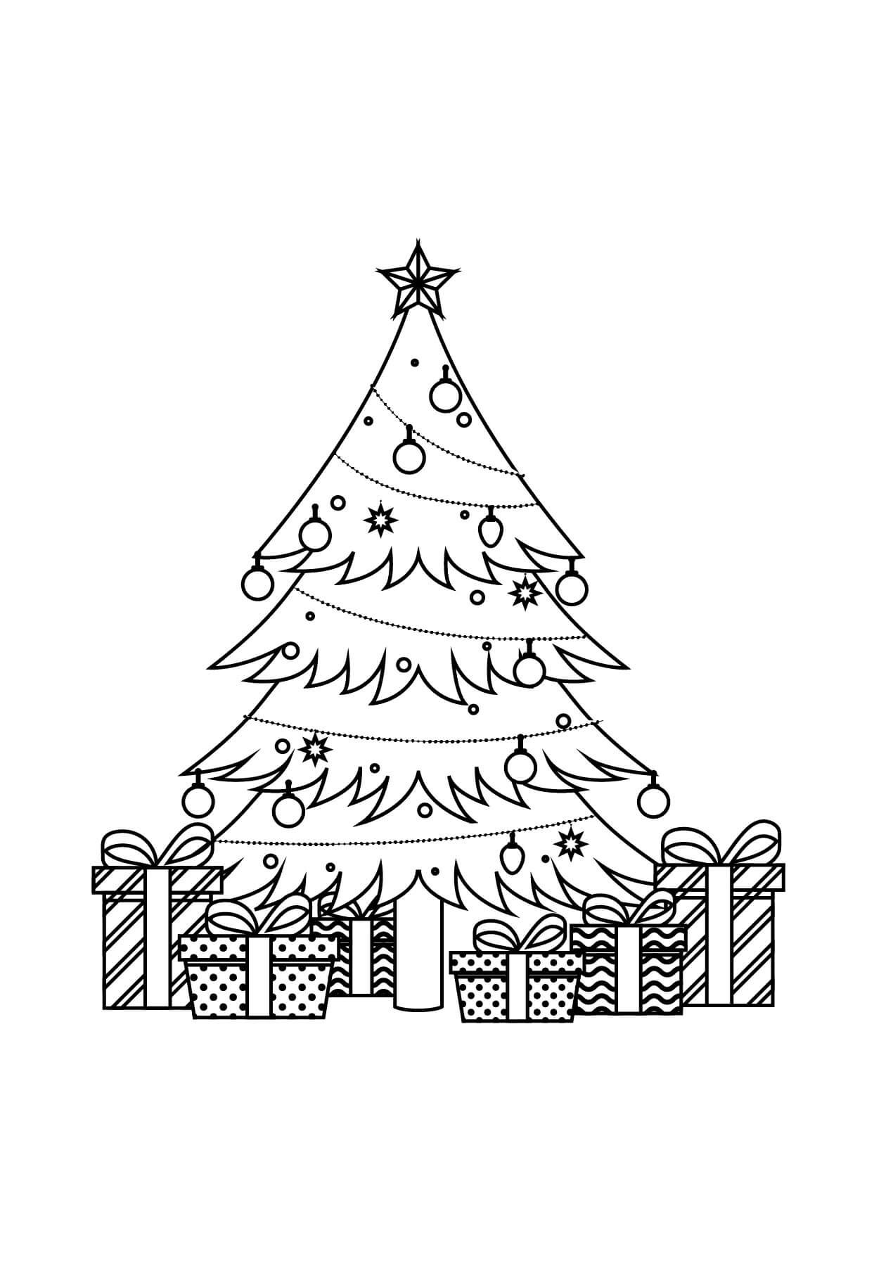 Dibujo de Regalos Bajo El Árbol de Navidad para Colorear y Imprimir