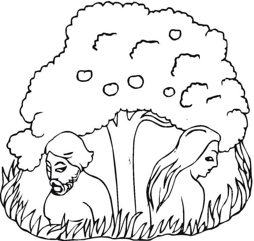 Dibujo de Adan y Eva Bajo El Árbol para Colorear y Imprimir