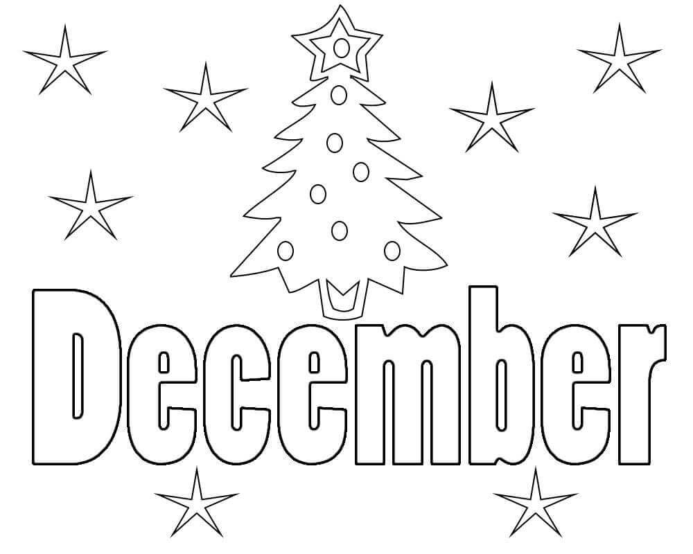 Dibujo de Árbol de Navidad para Diciembre para Colorear y Imprimir