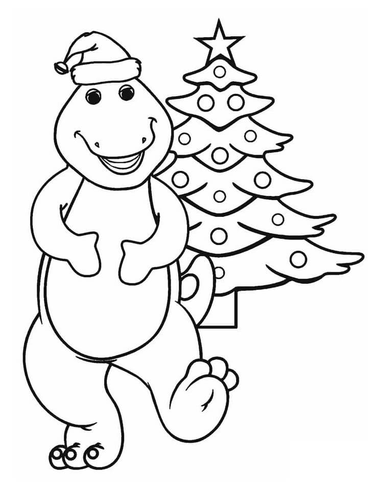Dibujo de Barney y El Árbol de Navidad para Colorear y Imprimir