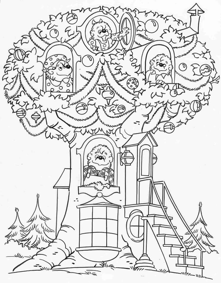 Dibujo de Berenstain Bears En La Casa Del Árbol para Colorear y Imprimir